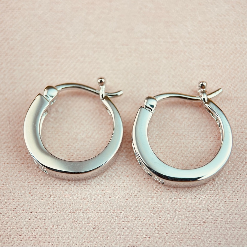 0.4ctw Five Stones Huggie Hoop Diamond Earrings 18k Gold Plated S925 - Picture 4 of 6